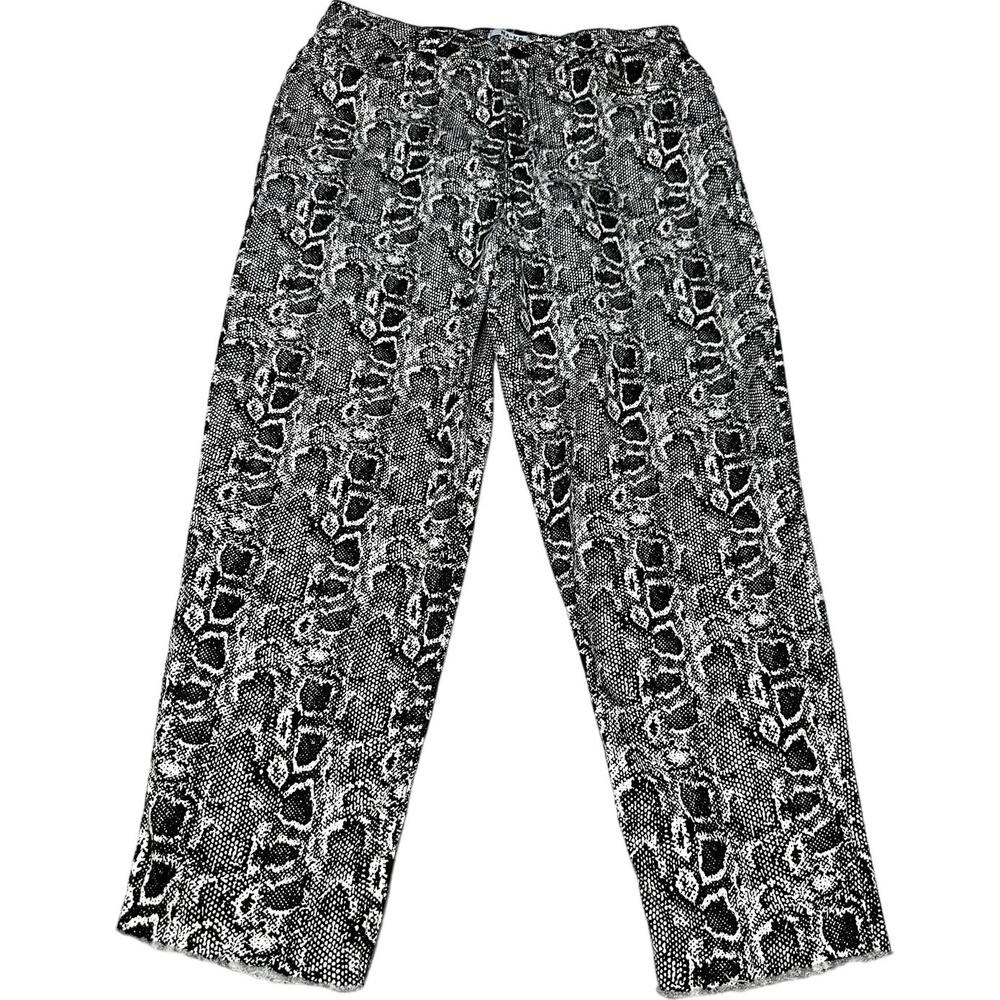 NA KD Pants Women 42 US 12 Black and White Cotton Snake Print Raw Hem Cropped